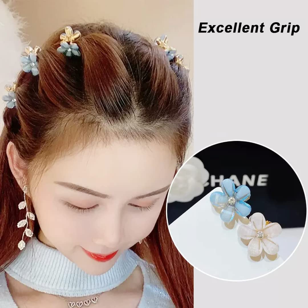 15 Pack Cute Flower Hair Clips with Pearls - Women's Hair Barrettes & Mini Hair Pins for Girls - Non-Slip Tiny Hair Claw Clips for Thin & Thick Hair - Perfect for Weddings, Parties & Daily Hair Accessories