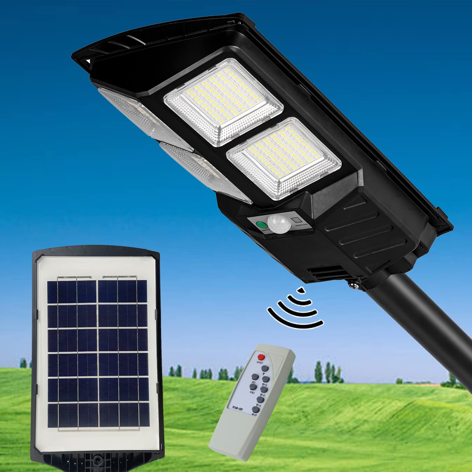 400W Solar Street Lights Outdoor Waterproof - 10000LM Super Bright LED Solar Powered Street Lights with Remote Control, Dusk to Dawn - Perfect for Parking Lots, Patios, Yards, Garages & Pathways (Weatherproof, Energy Efficient)
