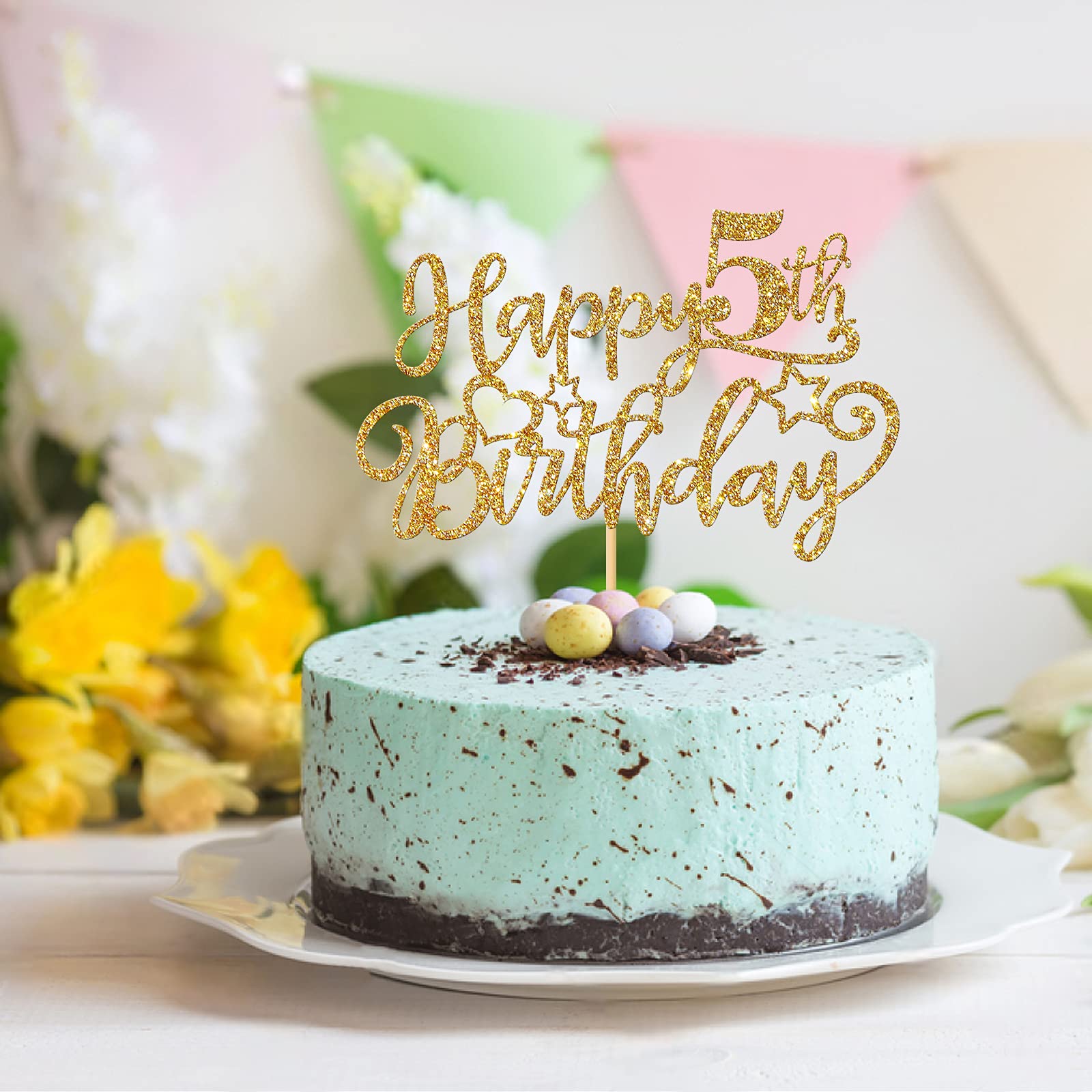 Happy 5th Birthday Cake Topper - Gold Glitter 'Five Years Old' Decorations for Boys & Girls - Perfect for Kids Birthday Parties, Cake Decorations & Celebrations