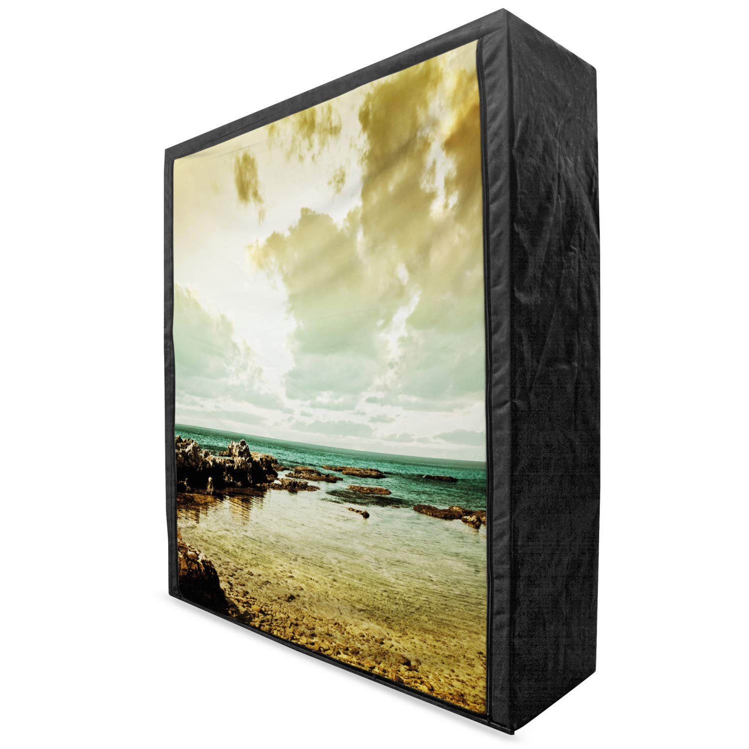 Ambesonne Portable Fabric Wardrobe - Island Ocean Scenery with Clouds & Stones, 59