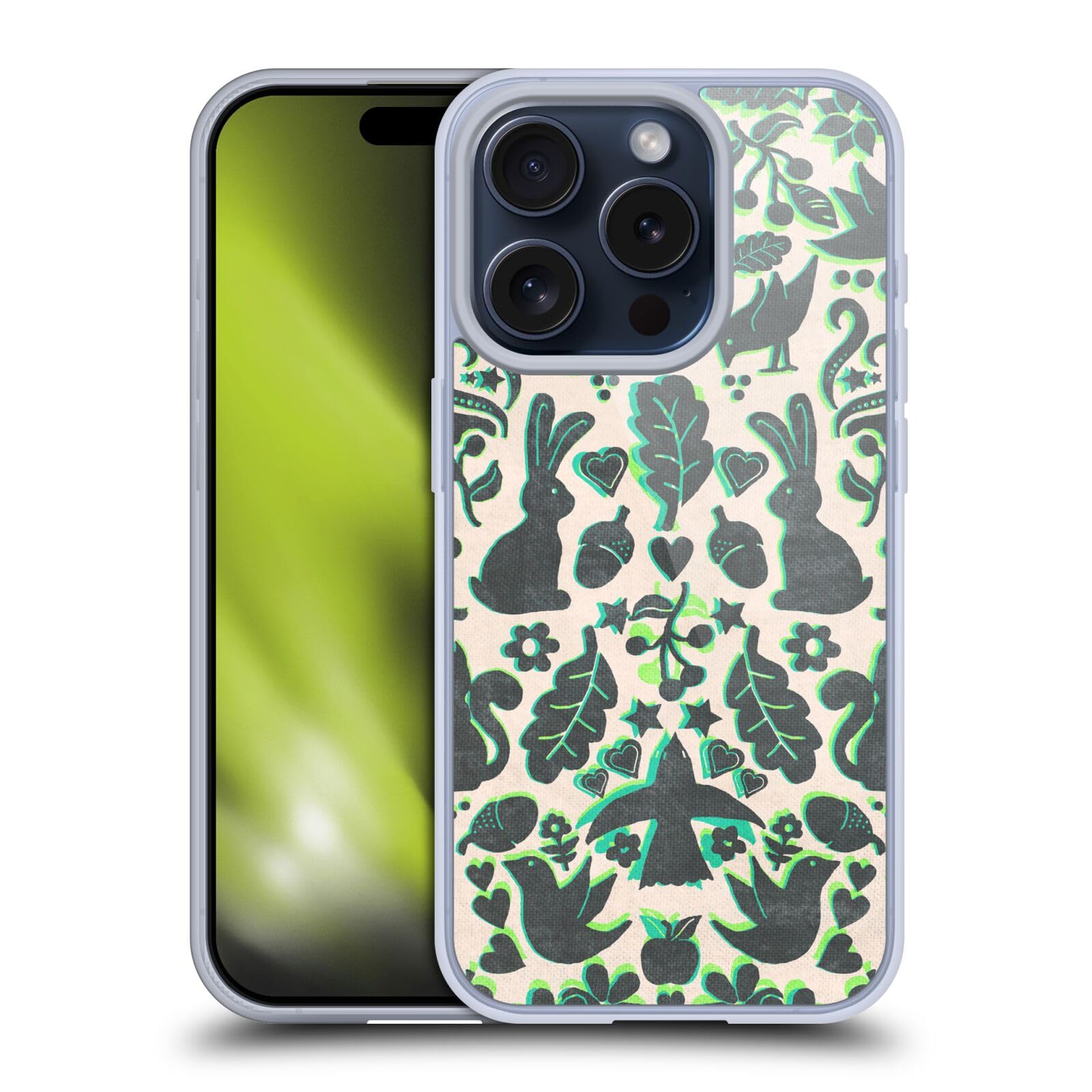 Officially Licensed Micklyn Le Feuvre Two Rabbits Folk Art iPhone 15 Pro Case - Soft Gel Phone Cover with MagSafe Compatibility for Apple iPhone 15 Pro - Perfect for Everyday Use, Travel, and Gift Giving