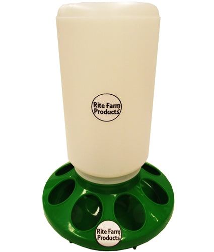 Rite Farm Green Chick Feeder with Quart Jar - Durable Plastic Poultry Waterer for Baby Chicks, Ducklings & Small Birds - Perfect for Backyard Coops, Farms & Pet Enclosures