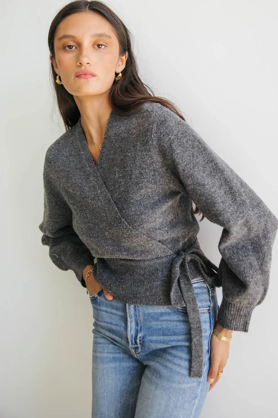 Addie Wrap Cardigan in Charcoal - Soft Knit Open Front Sweater for Women | Perfect for Office, Date Night & Cozy Evenings at Home
