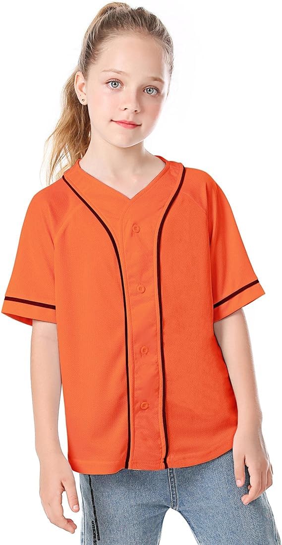 **Trendy Kids Baseball Jersey Button-Up T-Shirt - Boys & Girls Hip Hop Short Sleeve Tee in Black & White - Perfect for Sports, Casual Wear & Street Fashion**
