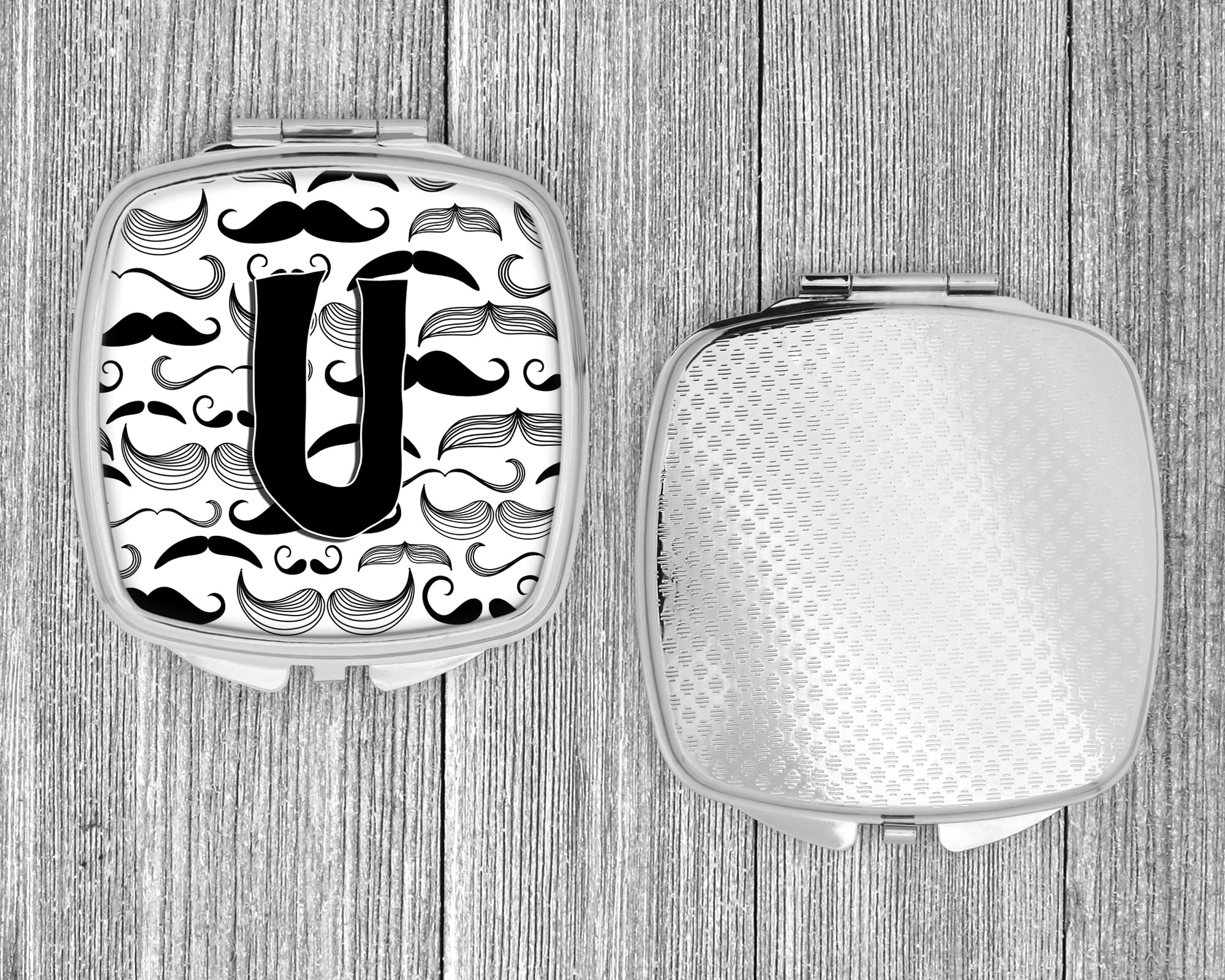 Caroline's Treasures CJ2009-USCM Letter U Moustache Design Compact Mirror - Portable Folding Handheld Travel Makeup Mirror for Women & Girls, Perfect Gift Idea for Birthdays, Travel, and Everyday Use