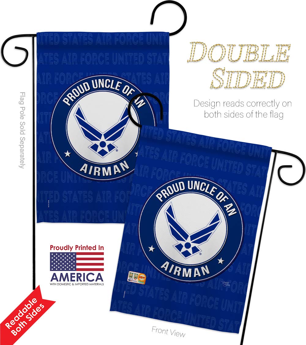 USAF Air Force Proud Uncle Airman Garden Flag Kit - Double-Sided 28x40 Inch Military Yard Banner for Veterans & Retirees - Made in USA | Perfect for Patriotic Home Decor, Armed Forces Celebrations & Military Appreciation Gifts