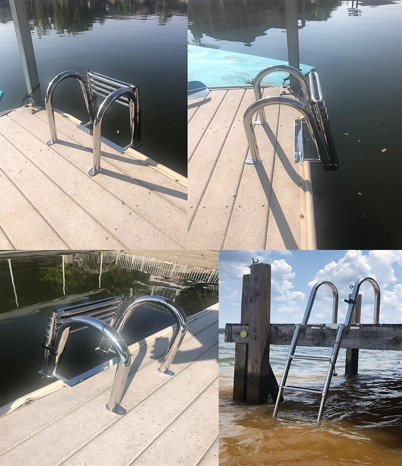 4 Step Folding Boat Ladder with Handles - Heavy Duty Stainless Steel Telescopic Marine Boarding Ladder for Boats, Kayaks & Yachts - Removable Drop Ladder for Elderly & Easy Water Access - Perfect for Fishing, Swimming & Docking