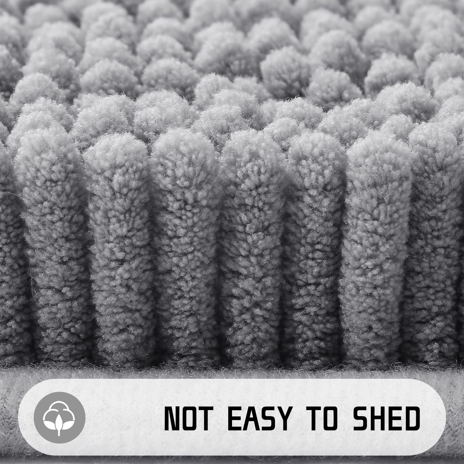 Yimobra Extra Soft Chenille Bathroom Rugs 44x24 Inch - Non-Slip, Water Absorbent Shaggy Floor Mat, Machine Washable Plush Microfiber Bath Rug for Shower & Bathtub - Perfect for Bathroom Safety & Comfort (Grey)