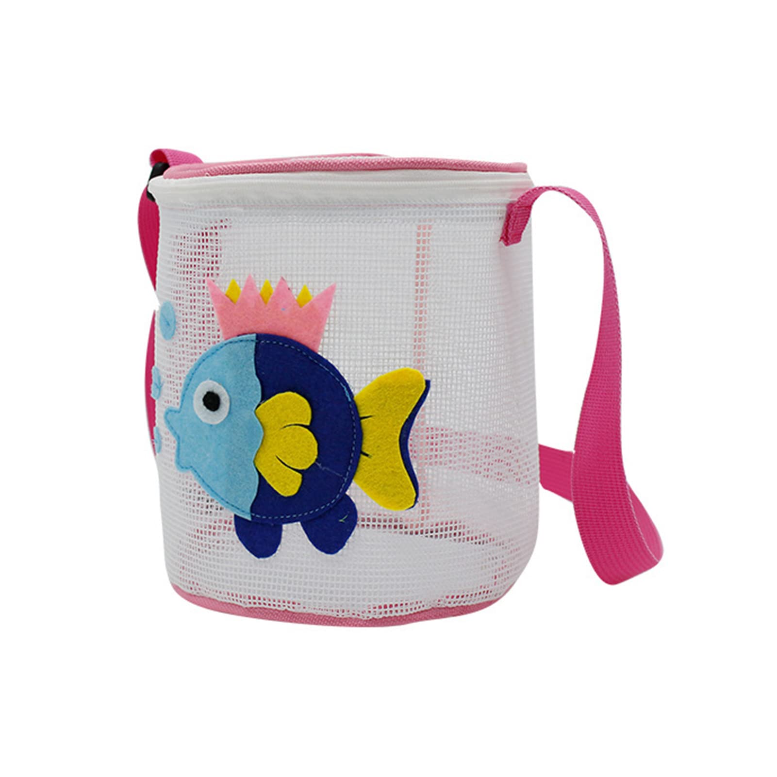 **Cartoon Mesh Beach Tote Bag for Kids - Large Sand-Resistant Toy Organizer, Shell & Sand Toy Collector - Perfect for Beach, Pool, and Outdoor Play (Pink)**