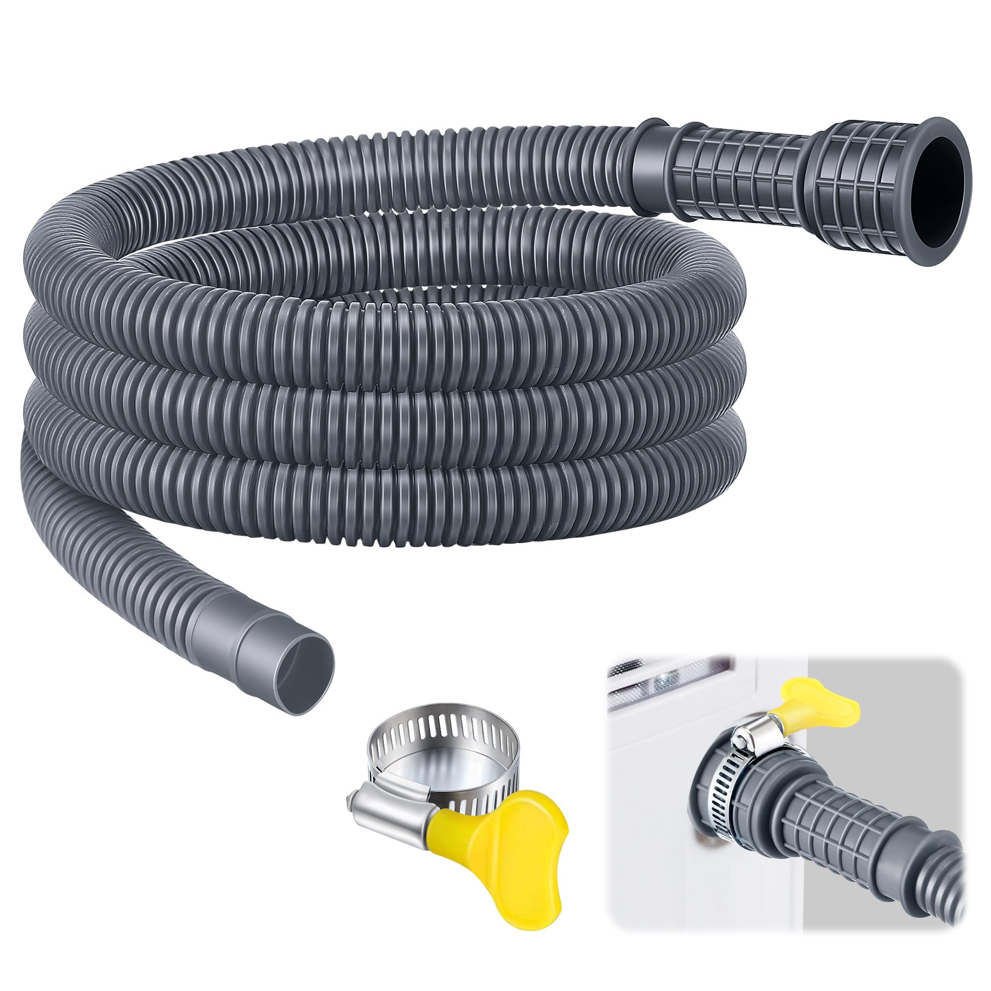 Saillong Patent Pending Universal Dehumidifier Drain Hose - 6.5ft Flexible Replacement Hose with Adjustable Rubber Adapter & Connect Clamp for Dehumidifiers, AC Units | Perfect for Basement, RV & Home Moisture Control
