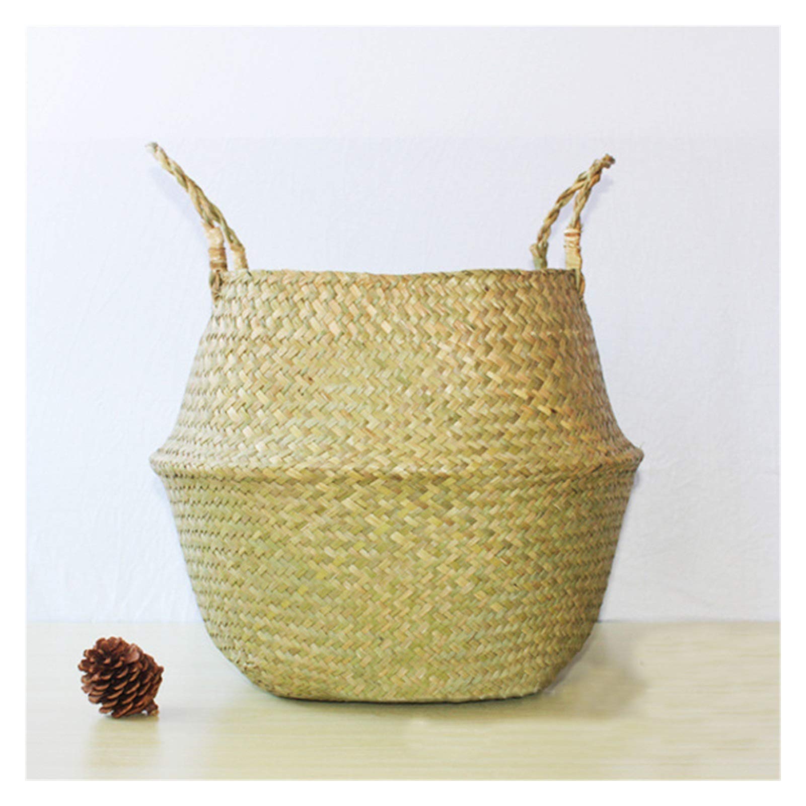 Seagrass Foldable Storage Basket with Handle - Wicker Rattan Hanging Flower Pot for Home Decor, Garden, Bathroom & Nursery Organization (Color: A, Size: S) - Perfect for Planters, Laundry, Toys & Clutter Storage