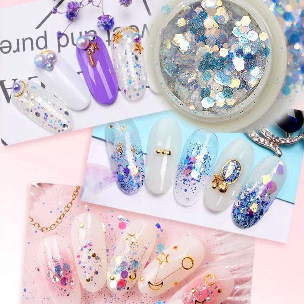 NAILWIND Holographic Nail Glitter Sequins Powder - 8PCS Chunky Glitter for Nails, Face, Body & Hair - Acrylic Nail Art, Manicure, Festival Makeup - Perfect for Parties, Halloween & Cosplay