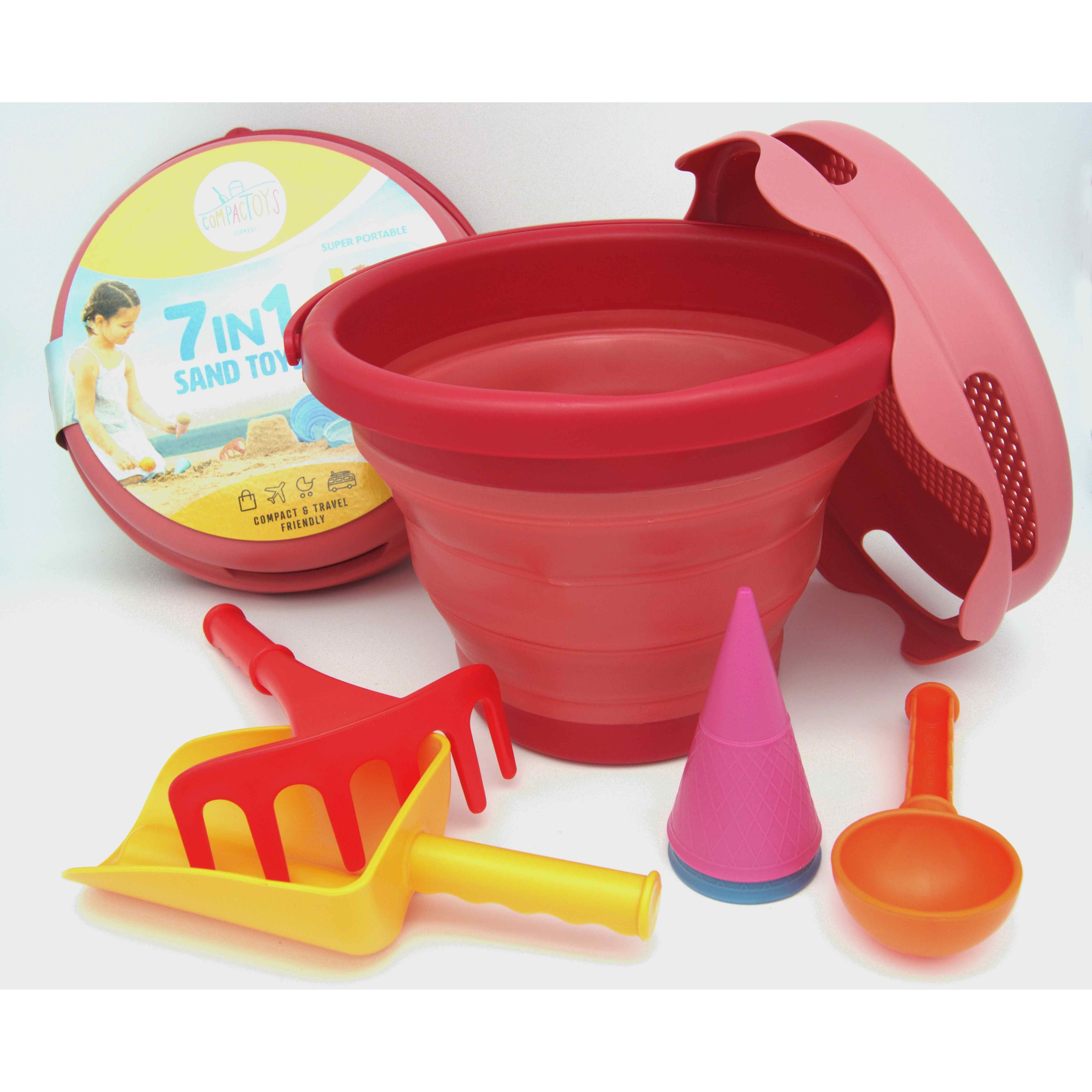 Compactoys 7-in-1 Sand Play Set for Kids - Beach & Sandbox Toys with Shovel, Bucket, Molds - Perfect for Outdoor Play, Summer Activities & Toddler Sensory Development
