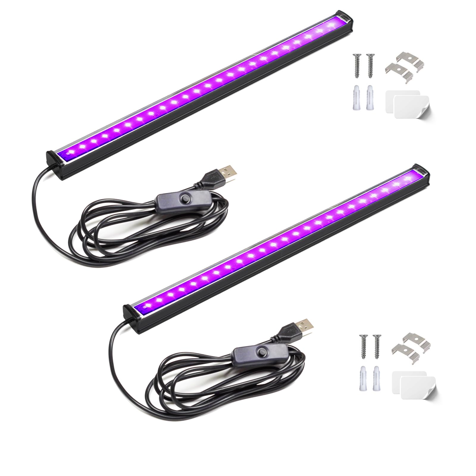 10W 1ft UV Black Light Bar - USB Powered Blacklight for Fluorescent Posters, Body Paint & Glow Parties (2-Pack) | Perfect for Halloween Decorations, Christmas Parties, Rave Events & Glow-in-the-Dark Room Decor