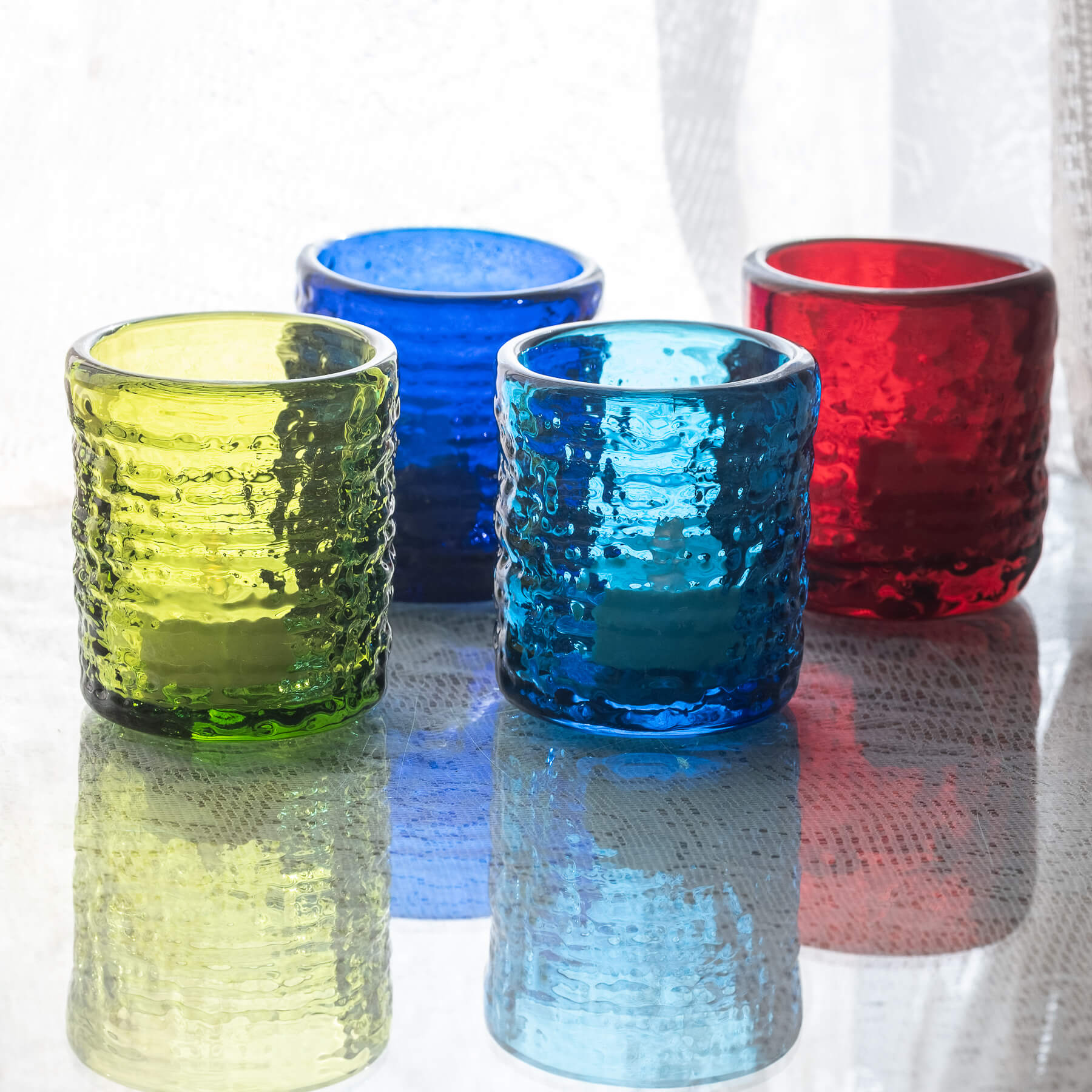 2222 Strata Votive Candle Holder - Handmade Turquoise Glass for Home Decor, Wedding Centerpieces & Romantic Ambiance