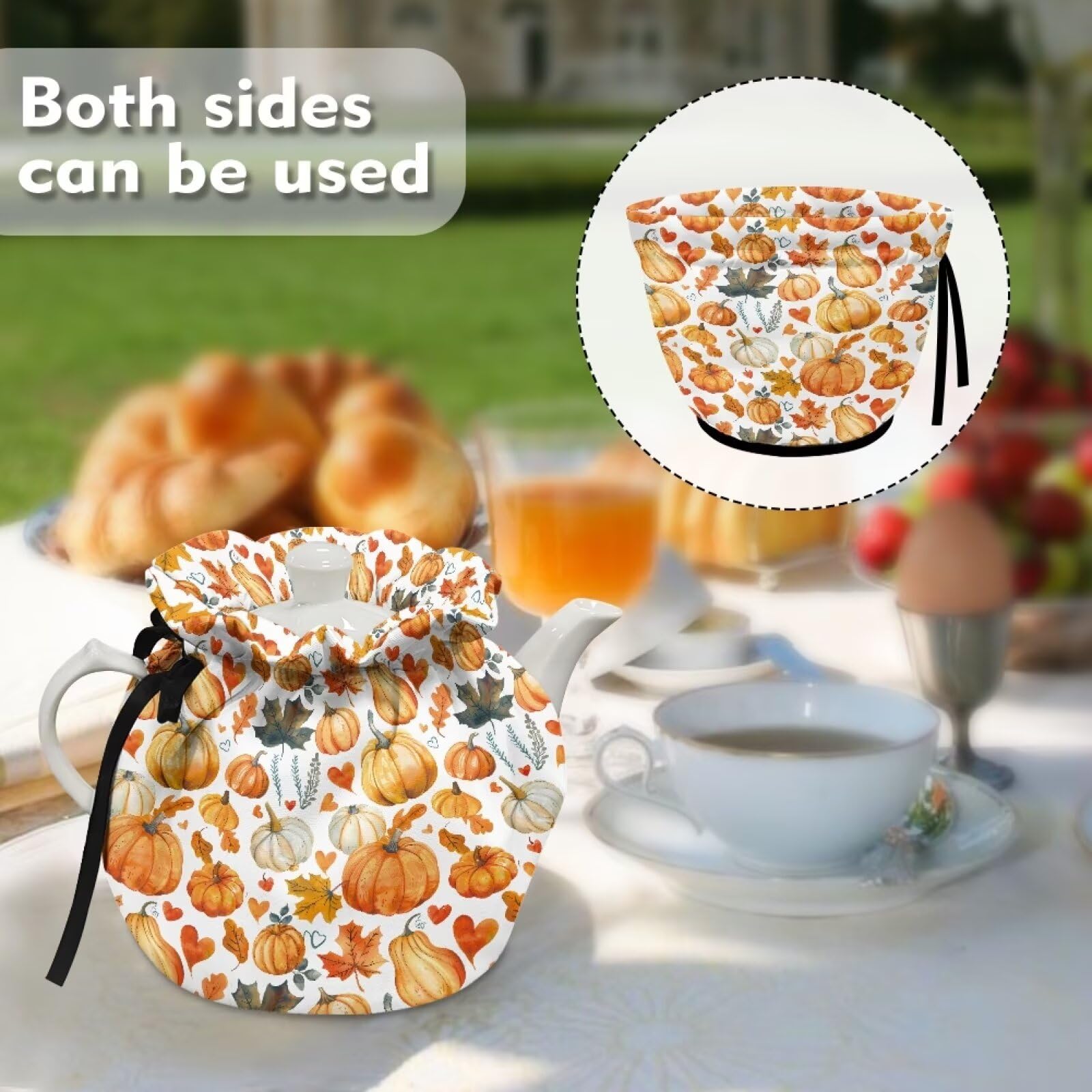 Pumpkin Maple Leaf Tea Cozy Cover - Insulated Teapot Warmer for Kitchen, Fall & Thanksgiving Decor - Perfect for Breakfast Tea, British Tea Parties & Home Kitchen Use