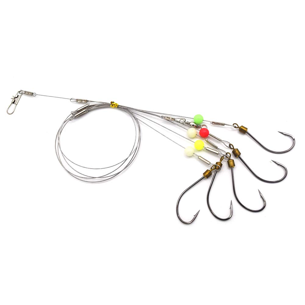 5-Piece Fishing Hook Rig with 7-Strand Nylon Coated Leader - Includes Swivel, Snap & Hooks for Saltwater & Freshwater Fishing - Perfect for Bass, Trout & Catfish Angling