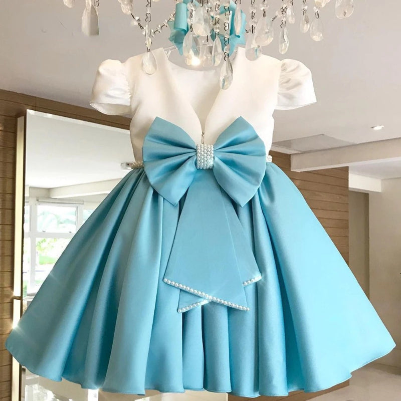 Elegant Baby Girls Bow Puff Sleeve Birthday Dress - Toddler Baptism Dresses for Special Occasions | Perfect for 1st Birthday, Christening, Photo Shoots & Family Gatherings