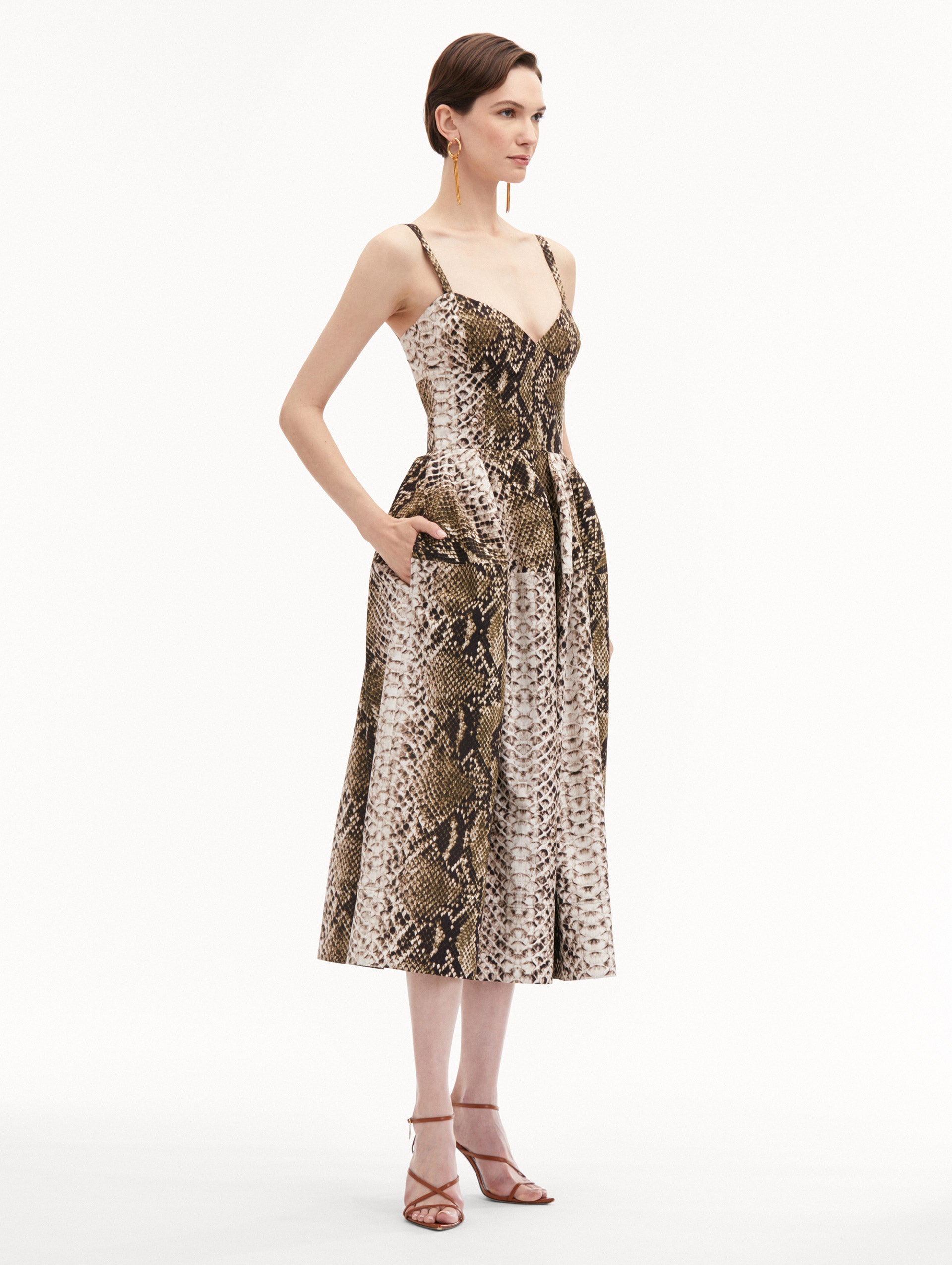 Snake Print Cotton Poplin Dress for Women - Stylish Summer Casual & Party Wear