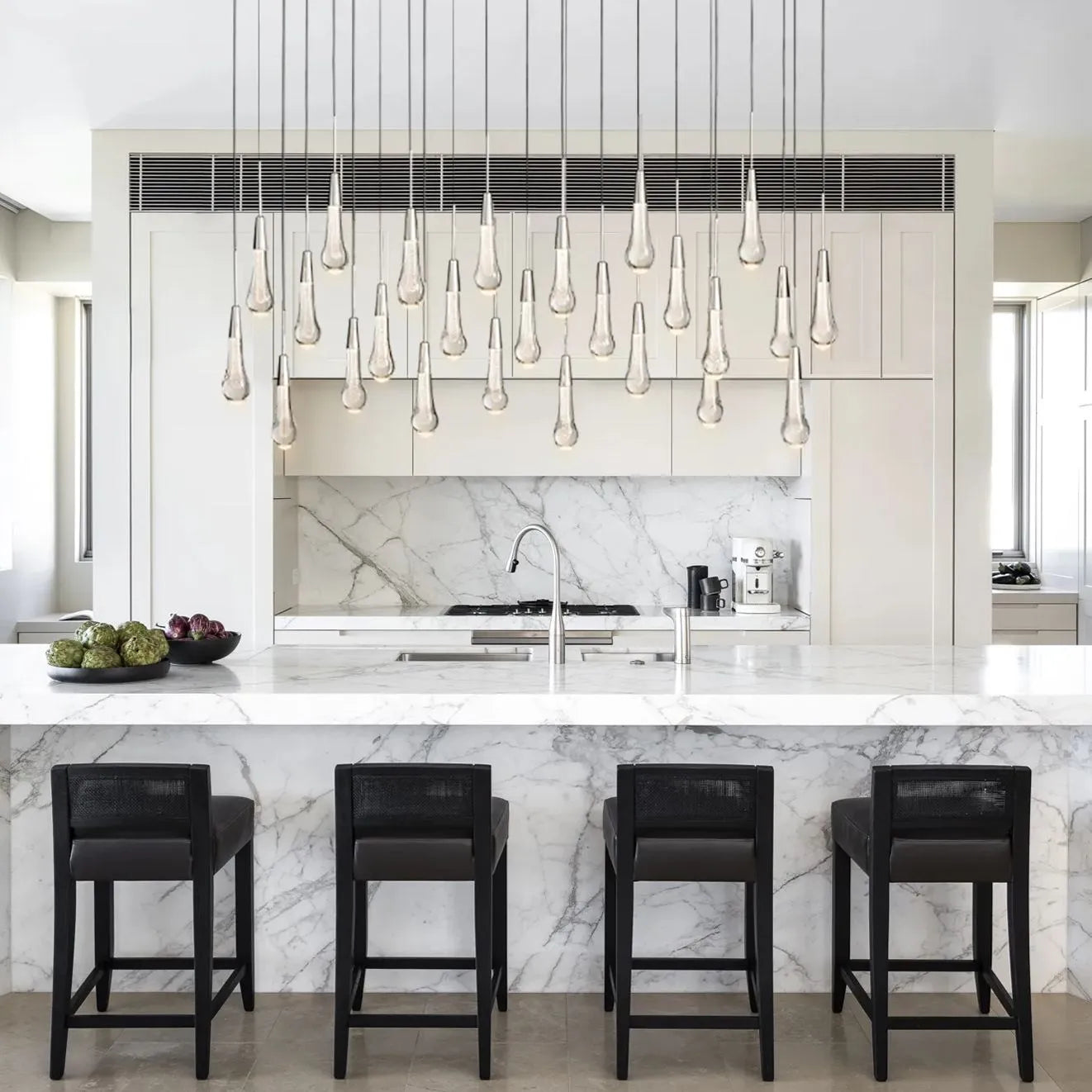 Elegant Solitaire Linear Chandelier - 37'', 50'', 70'', 87'' Sizes - 120W LED Lighting Fixture for Modern Dining Room, Kitchen Island & Living Room Decor