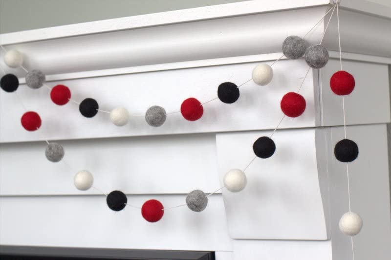 Handmade Christmas Felt Garland - 100% Wool Felt Balls - Buffalo Plaid Fireplace Mantel Banner, Holiday Shelf Decor, Winter Home Decoration Gift - Perfect for Mantel Decor, Christmas Tree Accents & Cozy Holiday Parties