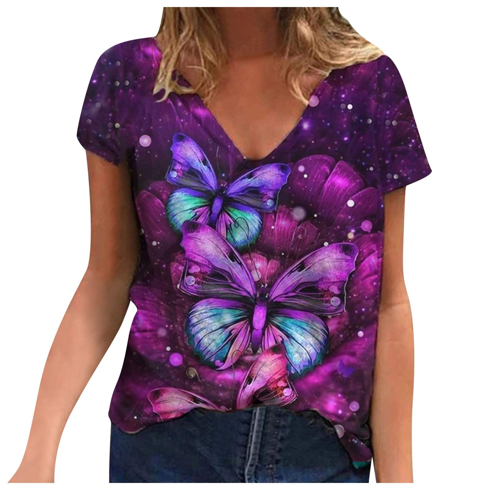 Women's Short Sleeve Striped Color Block Leopard Print Casual T-Shirts - Summer Fashion Tops for Women | Perfect for Beach Outings, Daily Wear & Vacation Style