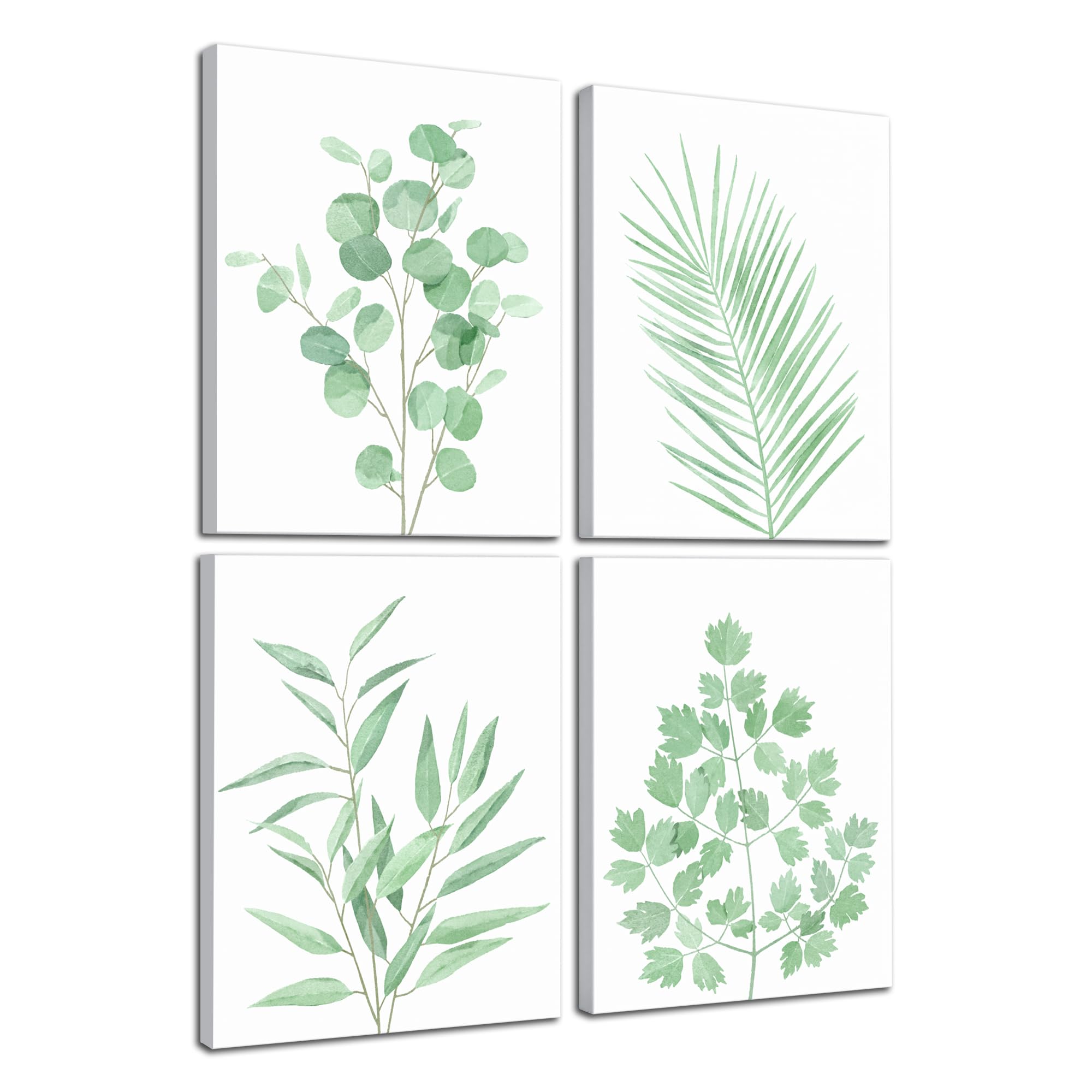 Boho Botanical Wall Art Set of 4 - Framed Green Leaf Canvas Prints 8x10 Inch - Minimalist Plant Decor for Living Room, Office & Bathroom - Perfect for Home Decor, Housewarming Gifts & Interior Design