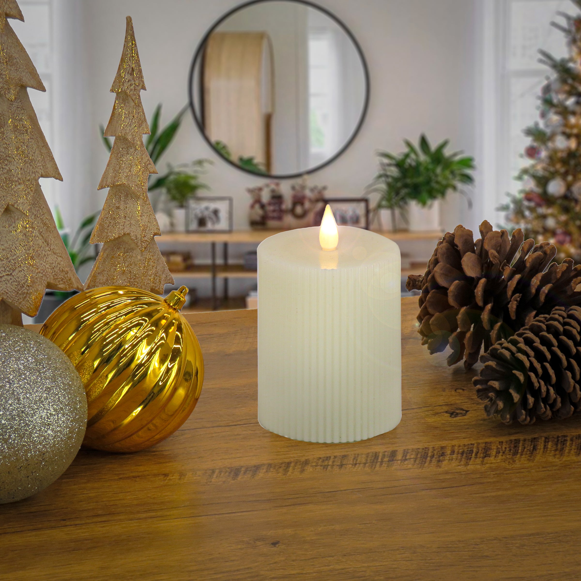 HGTV Home Collection 4x6 Inch Flameless Georgetown Pillar Candle in Ivory - Realistic LED Wax Candle for Home Decor, Wedding Centerpieces & Cozy Ambiance