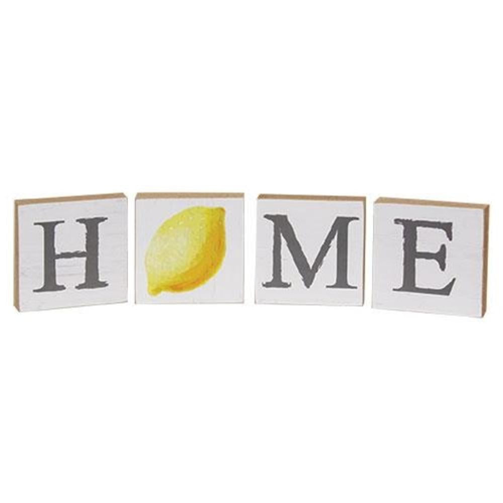 4-Piece Lemon Home Blocks Set - Decorative Wooden Blocks for Kitchen, Living Room & Nursery Decor - Perfect for Farmhouse, Rustic & Boho Style Home Decor