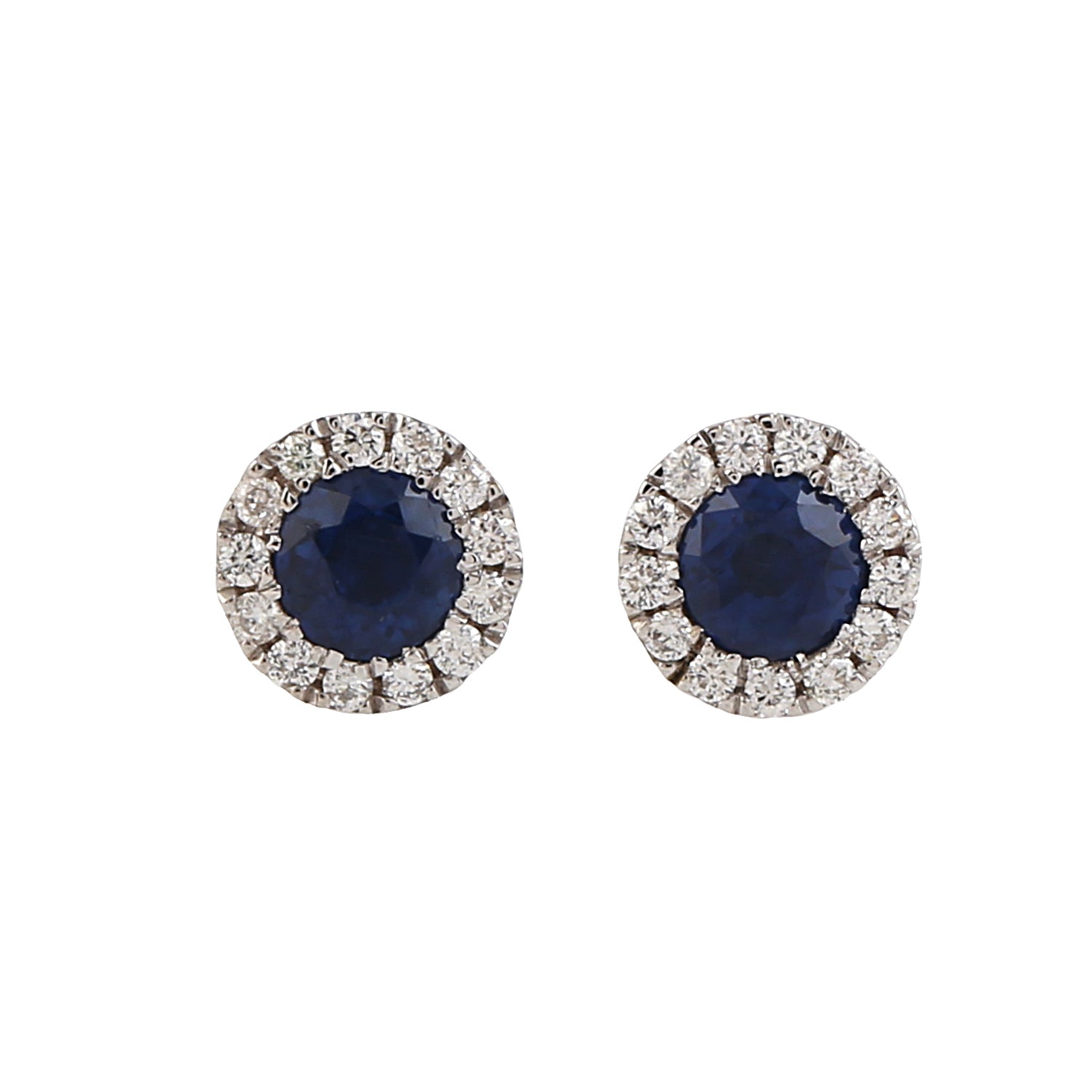 Blue Sapphire Pave Diamond Mini Stud Earrings 18k White Gold - Perfect for Weddings, Anniversaries & Special Occasions