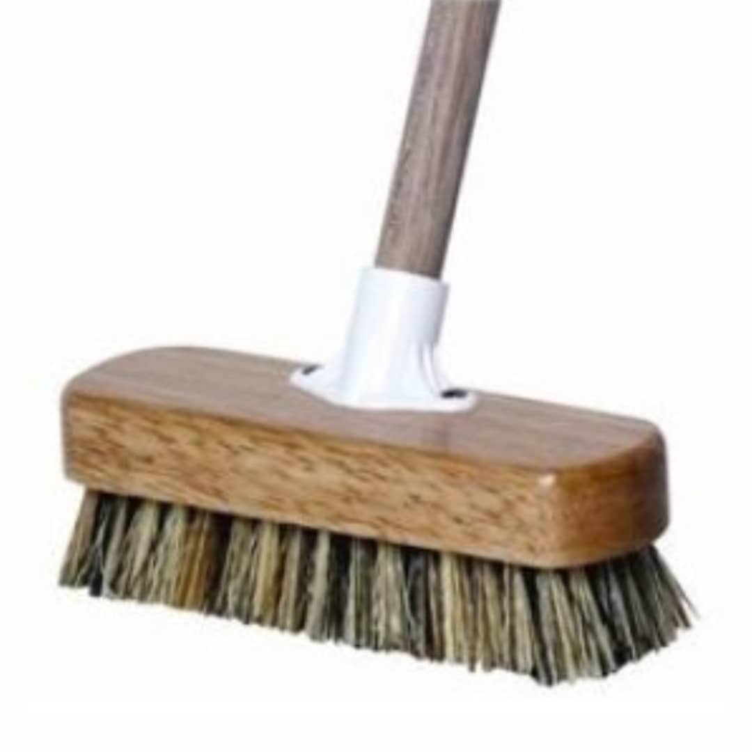 Premium Wooden Deck Scrub Brush - Heavy Duty Outdoor Cleaning Broom for Patio, Porch & Driveway - Natural Bristles & Durable Handle - Perfect for Deck Maintenance & Tough Stains Removal