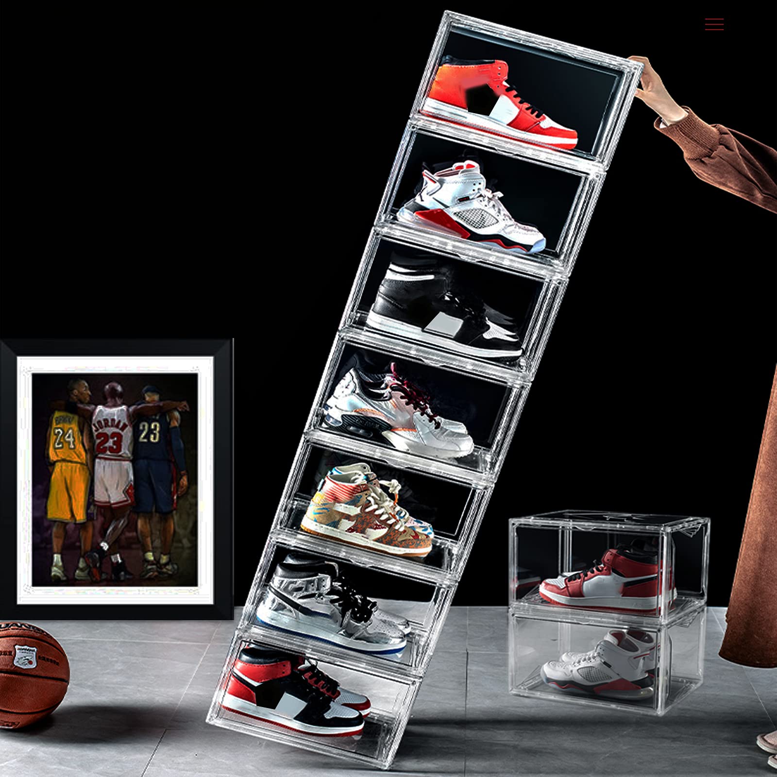 9-Pack Clear Stackable Shoe Storage Boxes with Magnetic Side Opening – Transparent Plastic Sneaker Organizer for Closet, Bedroom & Display – Perfect for Sneaker Collection & Shoe Organization
