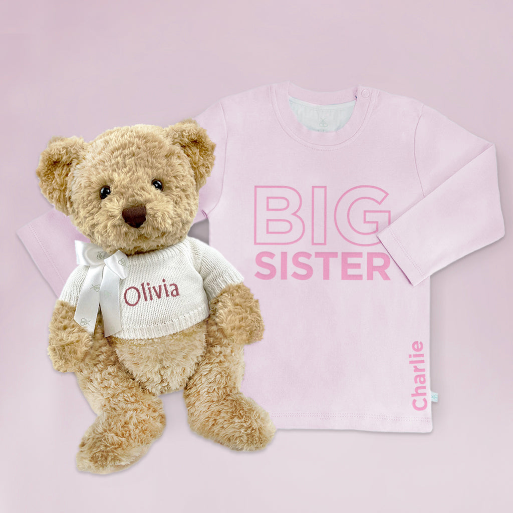 Personalized Big Sister T-Shirt with Bernard Bear Design - Perfect for Siblings, Family Gifts & Special Occasions
