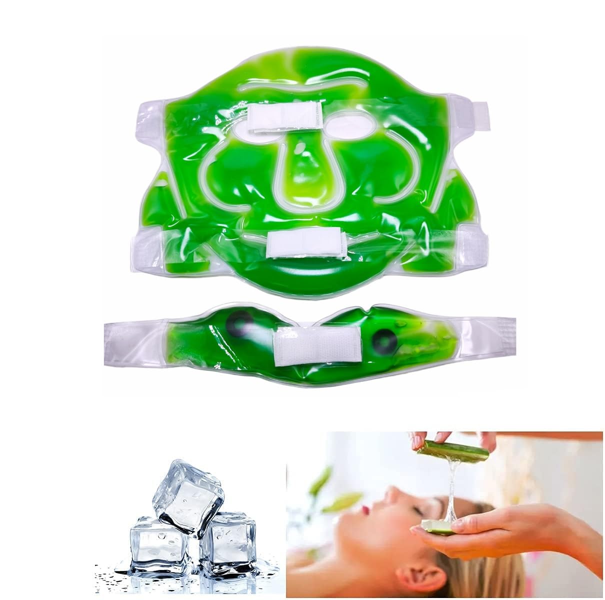 Instakart Aloe Vera Cooling Gel Full Face Mask - Ice Cooling Sleeping Mask for Dark Circles & Fatigue Relief - Hydrating Eye Patches & Eye Care Pads (1Pc) - Perfect for Summer Skincare & Overnight Hydration