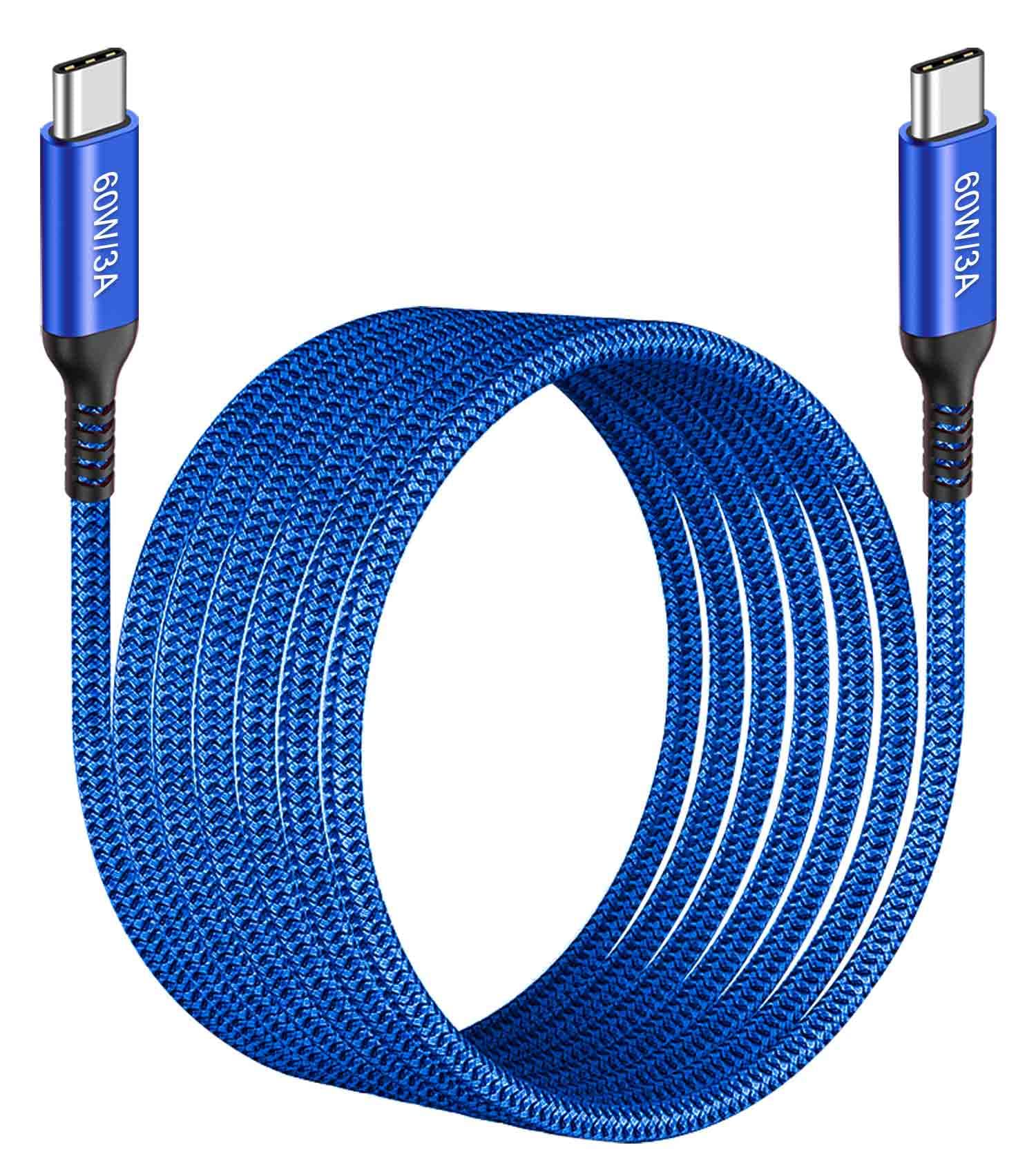 15ft USB-C to USB-C Fast Charging Cable - 60W PD Braided Nylon Cord for iPhone 15/15 Pro, iPad Pro, Samsung Galaxy S23/S22, Pixel 6 Pro, PS5 Controller - Long Durable Charger for Home, Office & Travel