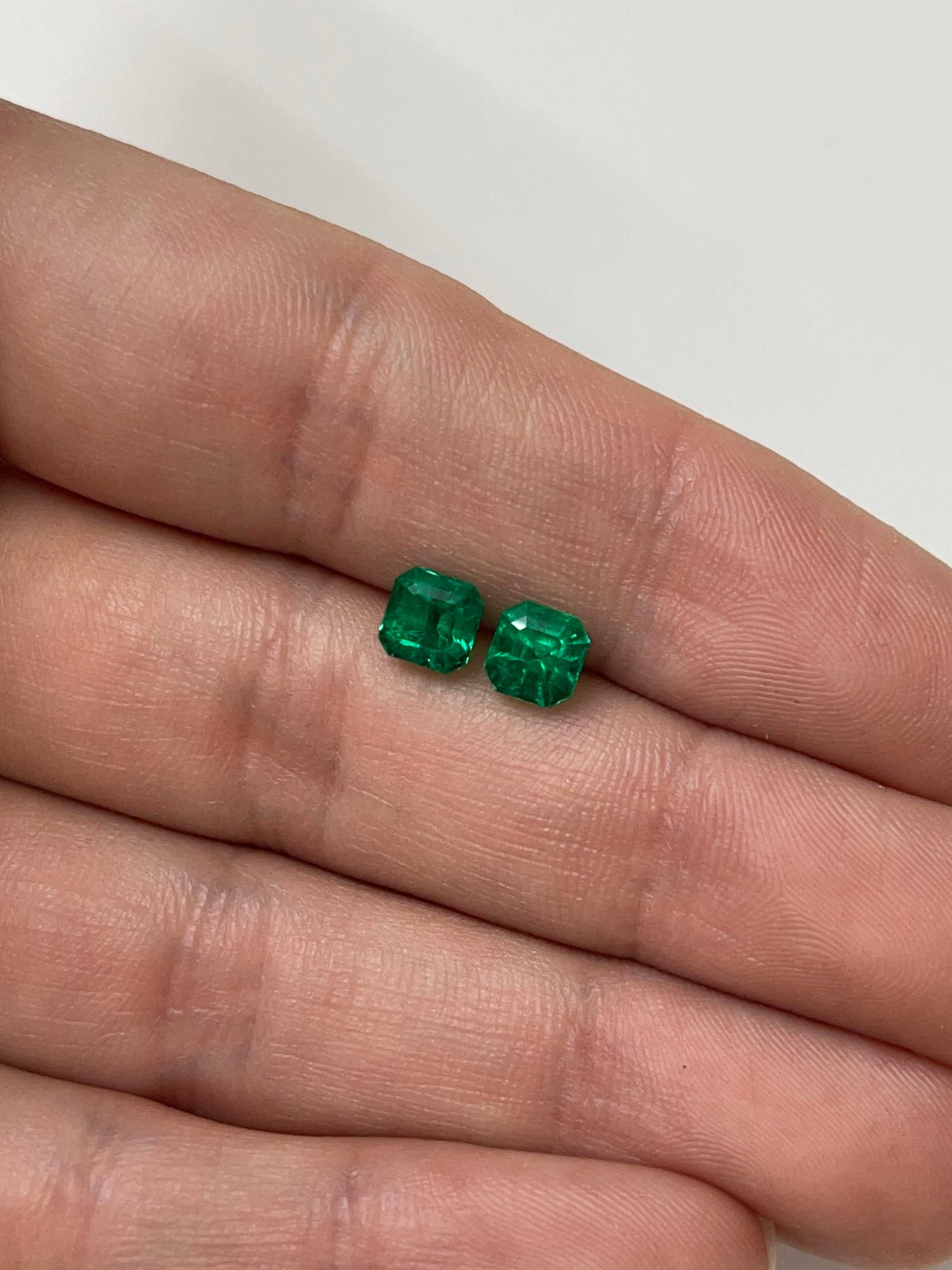 1.98tcw 5.7x5.6mm AAA+ Matching Muzo Green Loose Colombian Emeralds - Asscher Cut Gemstones for Jewelry Making & Engagement Rings