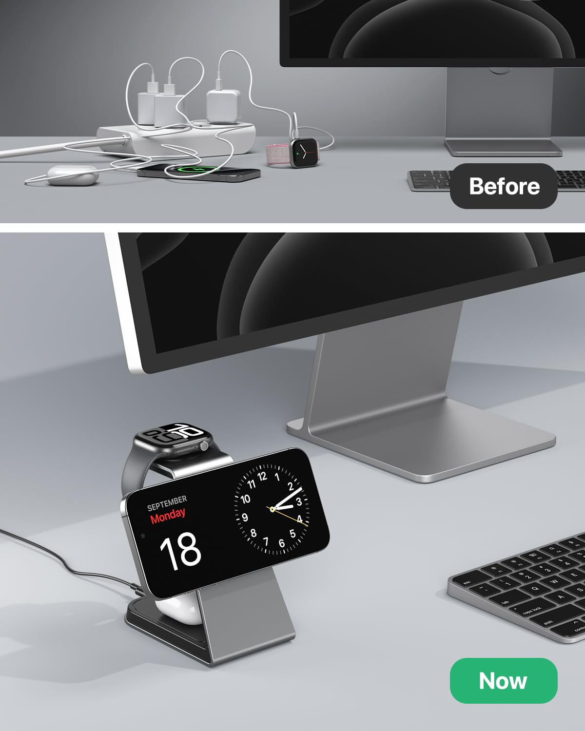 3 in 1 Magnetic Wireless Charging Station - 15W Fast Charging Aluminum Alloy Stand for iPhone 16/15/14/13 Series, Apple Watch Series & AirPods 3/2/Pro | Perfect for Home, Office & Travel Charging Needs