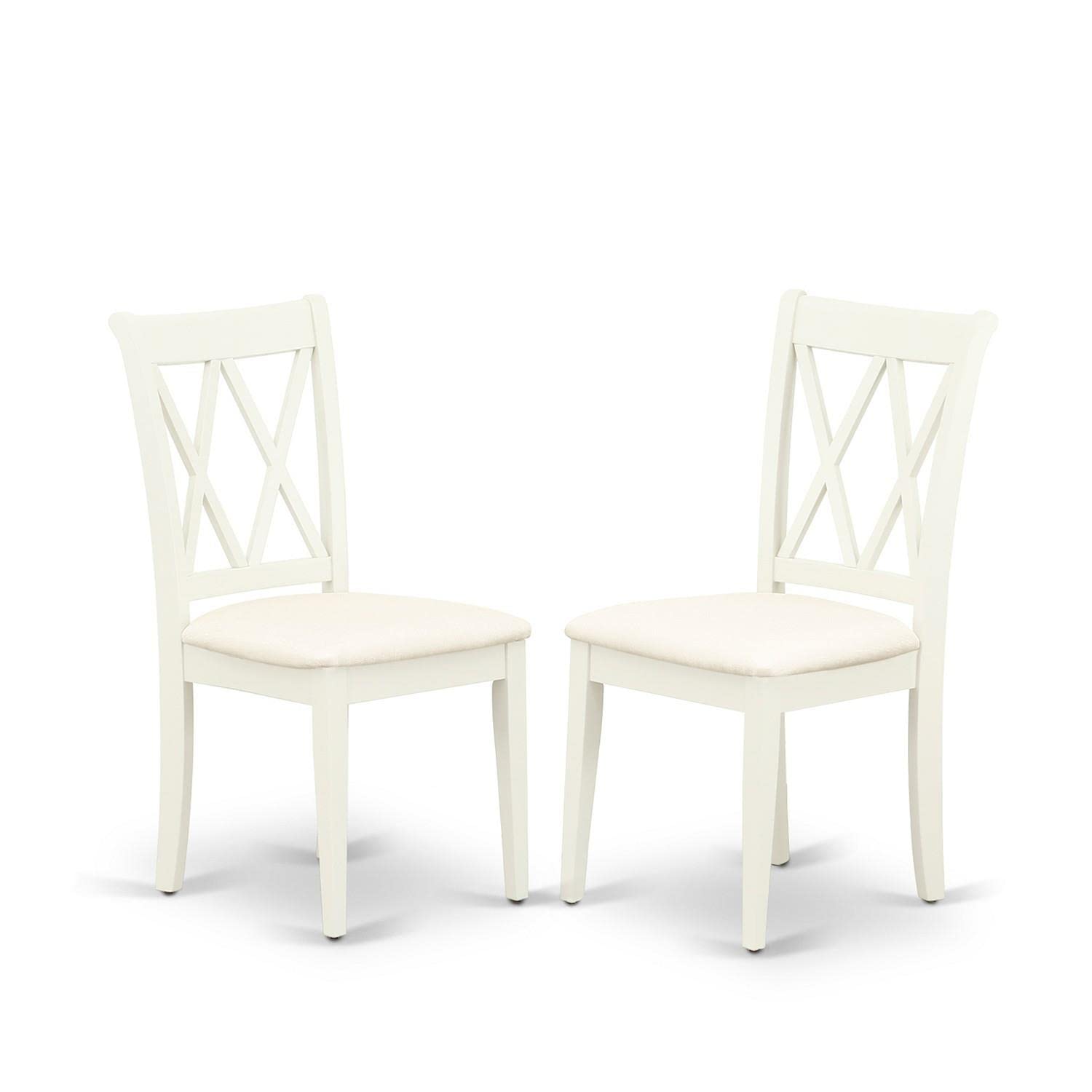 East West Furniture HLCL3-LWH-C 3 Piece White Linen Dining Set - 42 Inch Round Pedestal Table with 2 Fabric Chairs for Kitchen, Breakfast Nook, or Small Space Dining