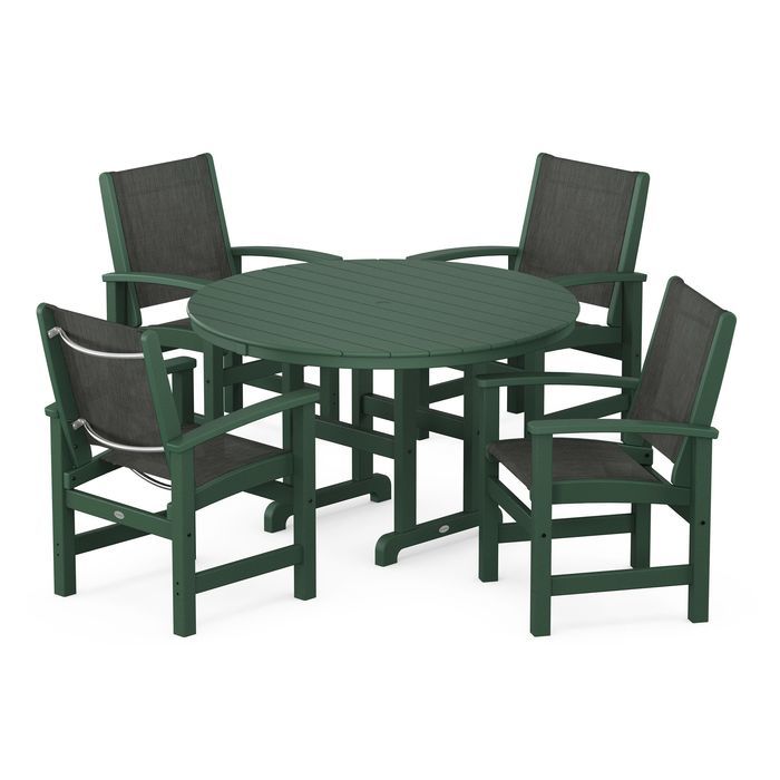 POLYWOOD Coastal 5-Piece Round Farmhouse Dining Set - Outdoor Patio Furniture for Backyard, Poolside & Beach House Dining