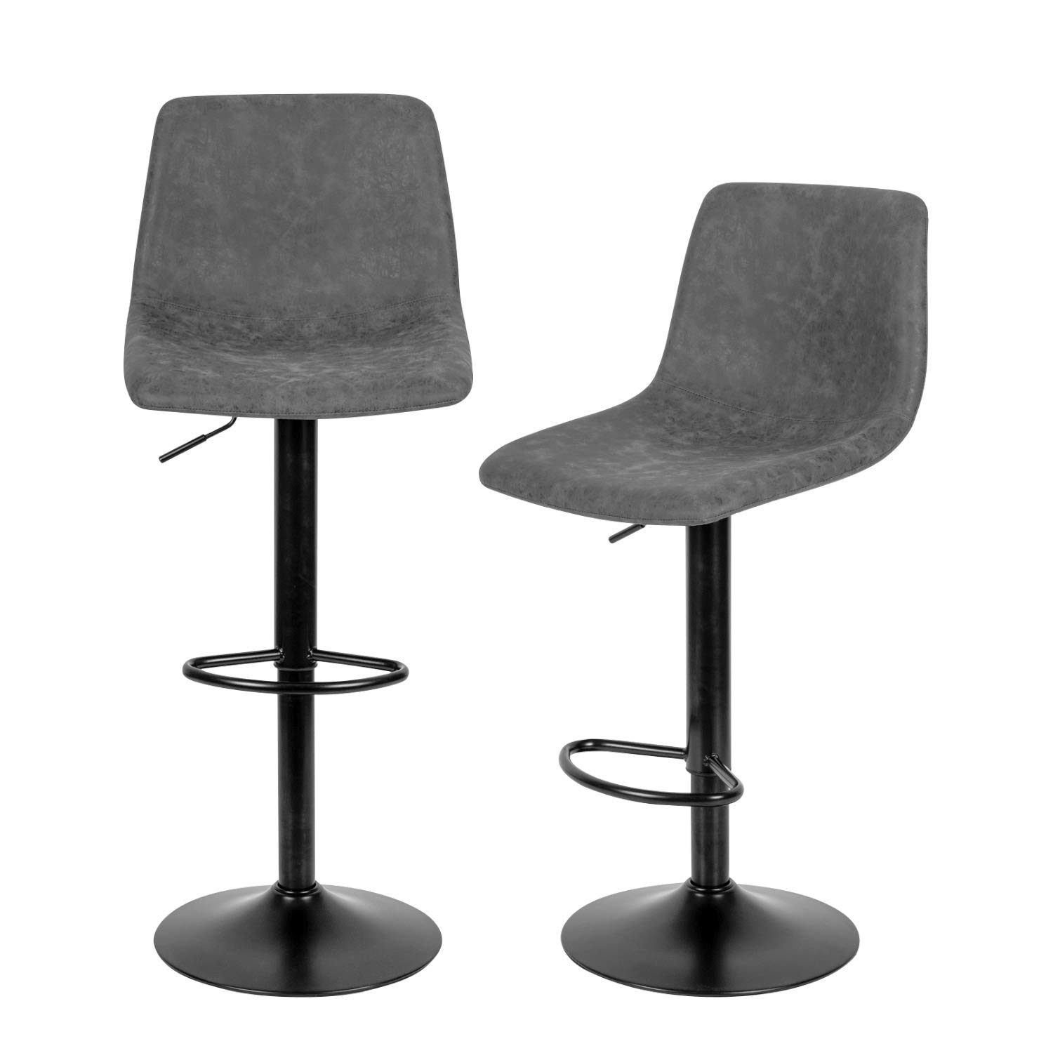 Modern Swivel Adjustable Counter Height Bar Stools Set of 2 - PU Leather Upholstered Gas Lift Bar Chairs with Metal Legs for Kitchen, Dining Room & Home Bar - Perfect for Entertaining, Breakfast Nooks & Small Spaces