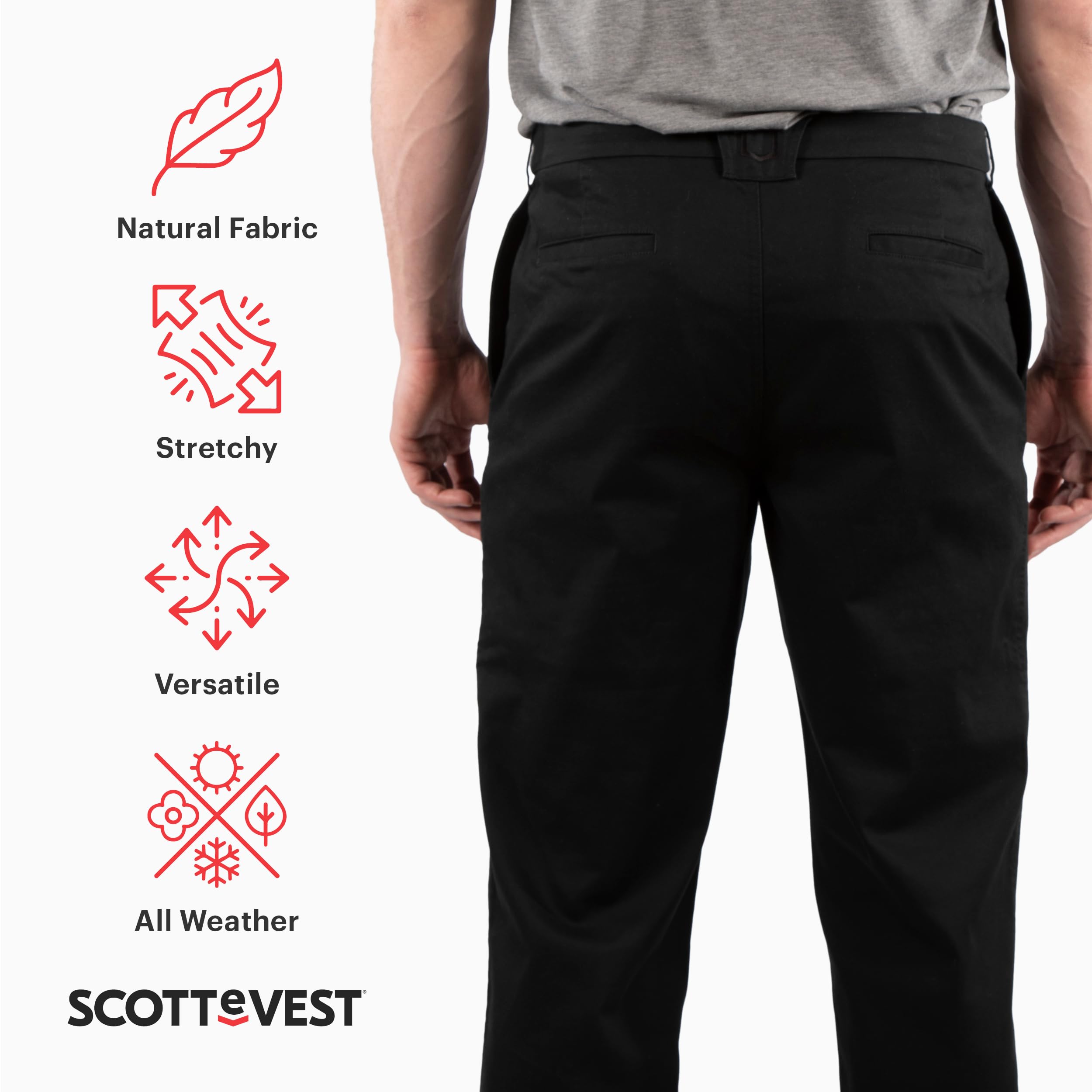 SCOTTeVEST Men's Hidden Cargo Pants with 8 Secret Pockets - Travel & Everyday Wear - Comfortable Casual Pants for Outdoor Activities, Airplane Travel and Daily Use