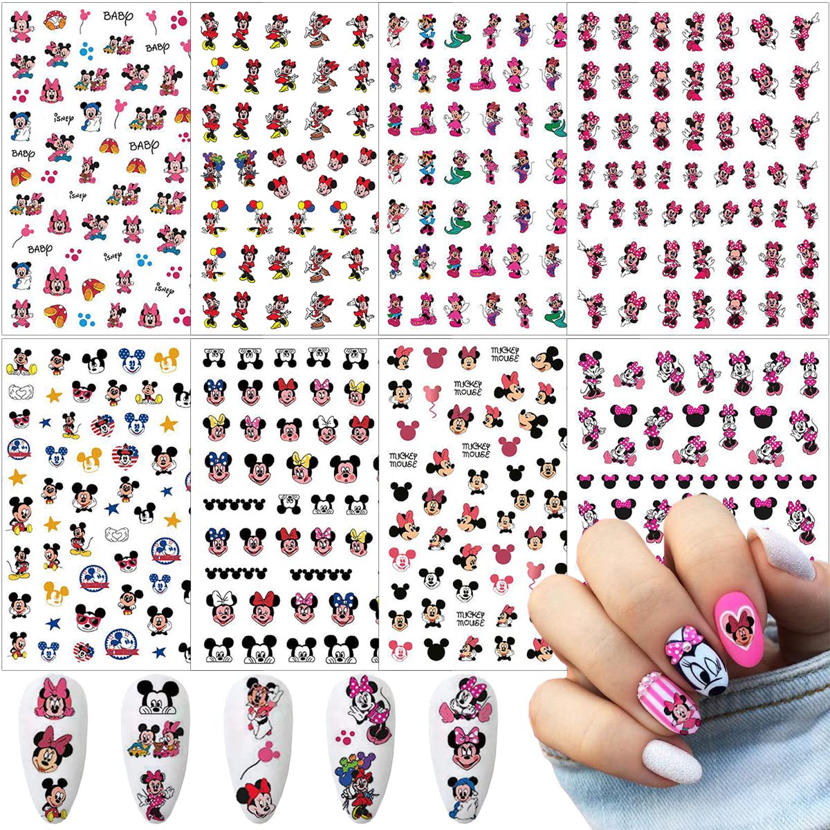 8 Sheets Cute Cartoon 3D Nail Art Stickers - Self-Adhesive Kawaii Nail Decals for DIY Manicure & Acrylic Nails | Nail Art Supplies for Women & Girls | Perfect for Parties, Weddings, and Everyday Nail Decorations
