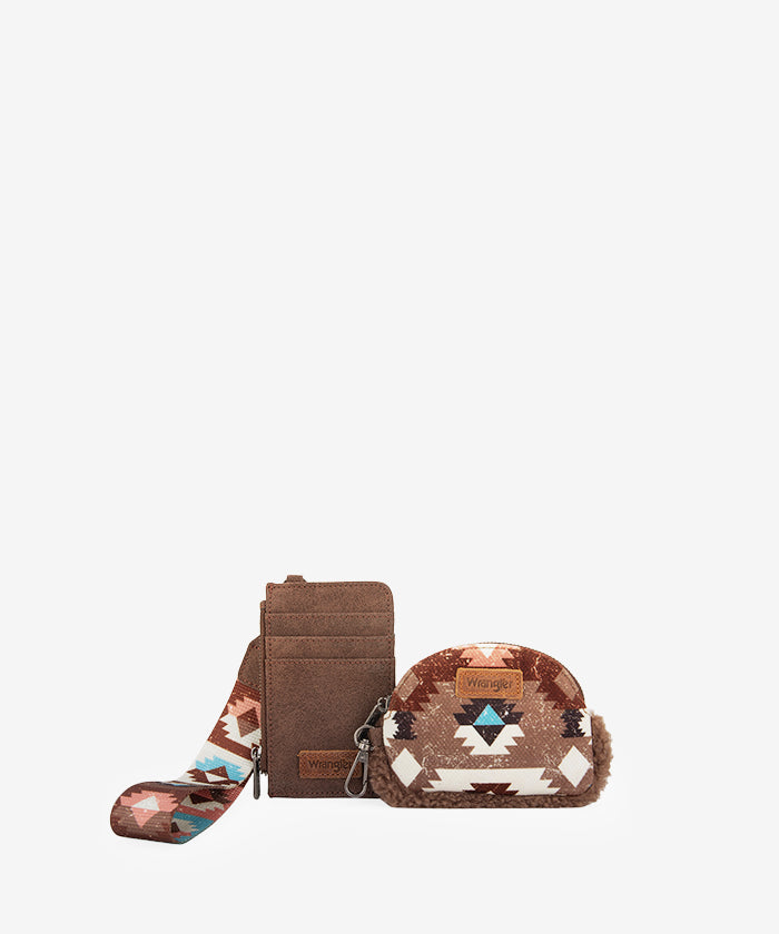 Wrangler Aztec Sherpa Trim Crossbody Purse Set for Women - Stylish Boho Shoulder Bag with Fringe Detail - Perfect for Casual Outings, Music Festivals & Travel Accessories