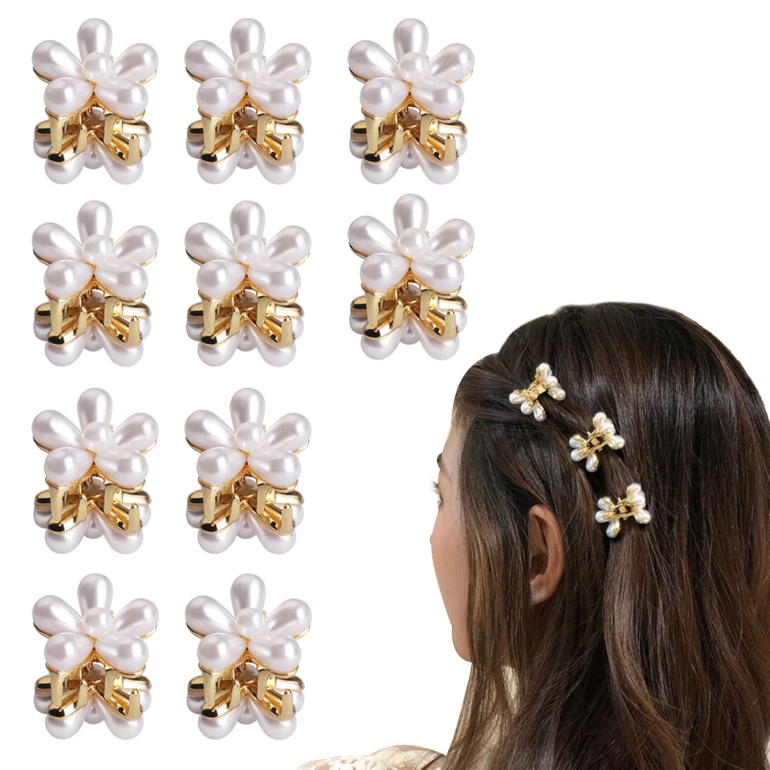 Elegant Pearl Hair Clips for Women & Girls - 6 Pack Mini Pearl Claw Clips with Floral Design, Perfect for Weddings, Parties & Everyday Use