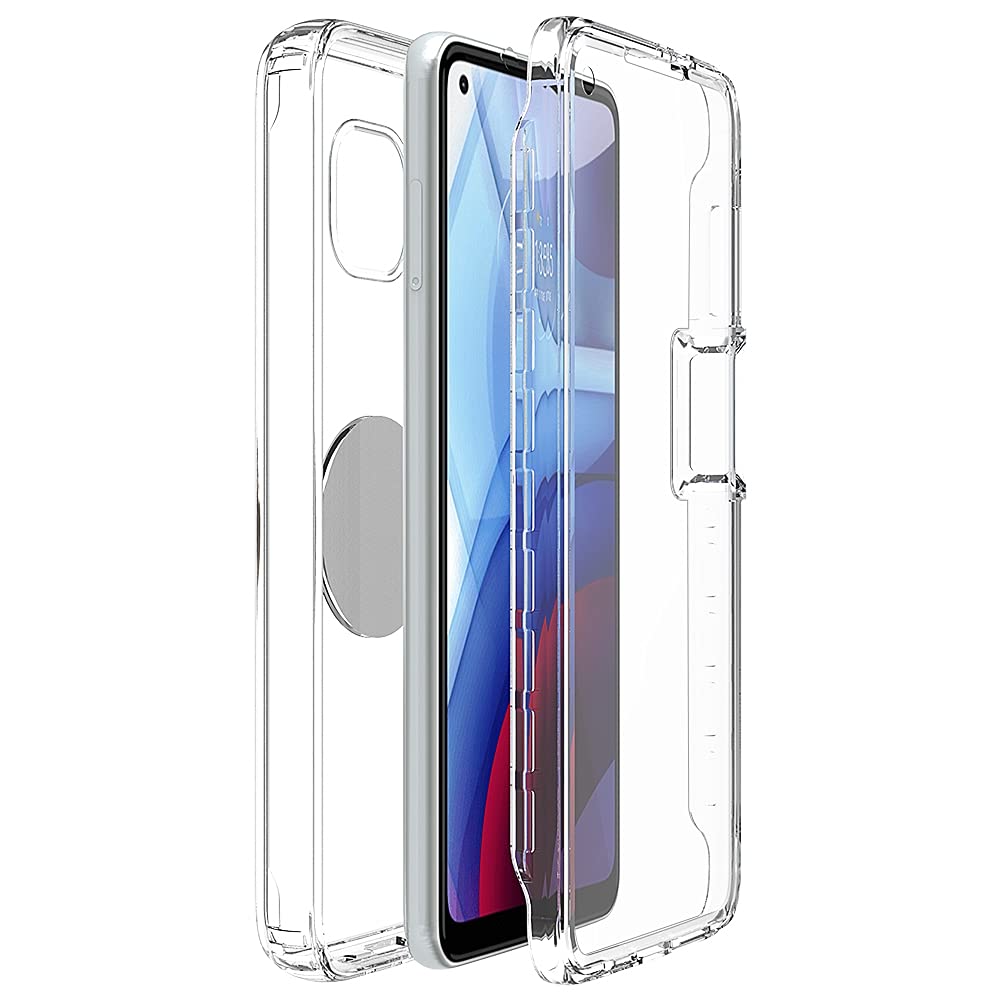 Shockproof Clear Phone Case for Moto G Power 2021 - Full Body Protection with Built-in Screen Protector & Ring Kickstand | Anti-Drop Rubber Cover (Gold) | Perfect for Outdoor Activities, Travel & Daily Use