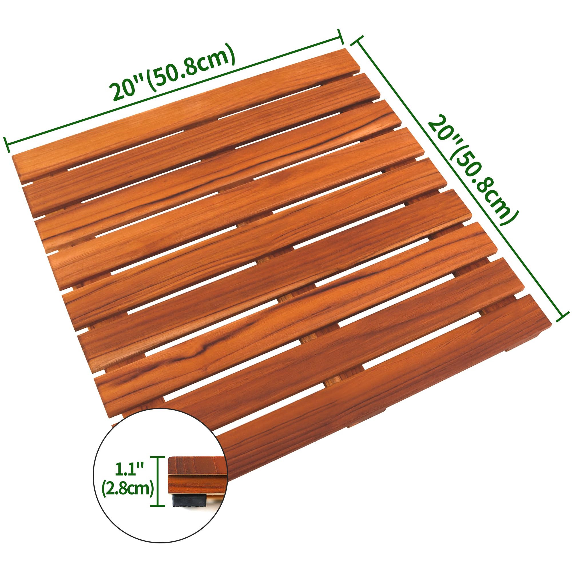 Premium Teak Shower Mat - Non-Slip Bath Mat for Bathtub & Spa - 20