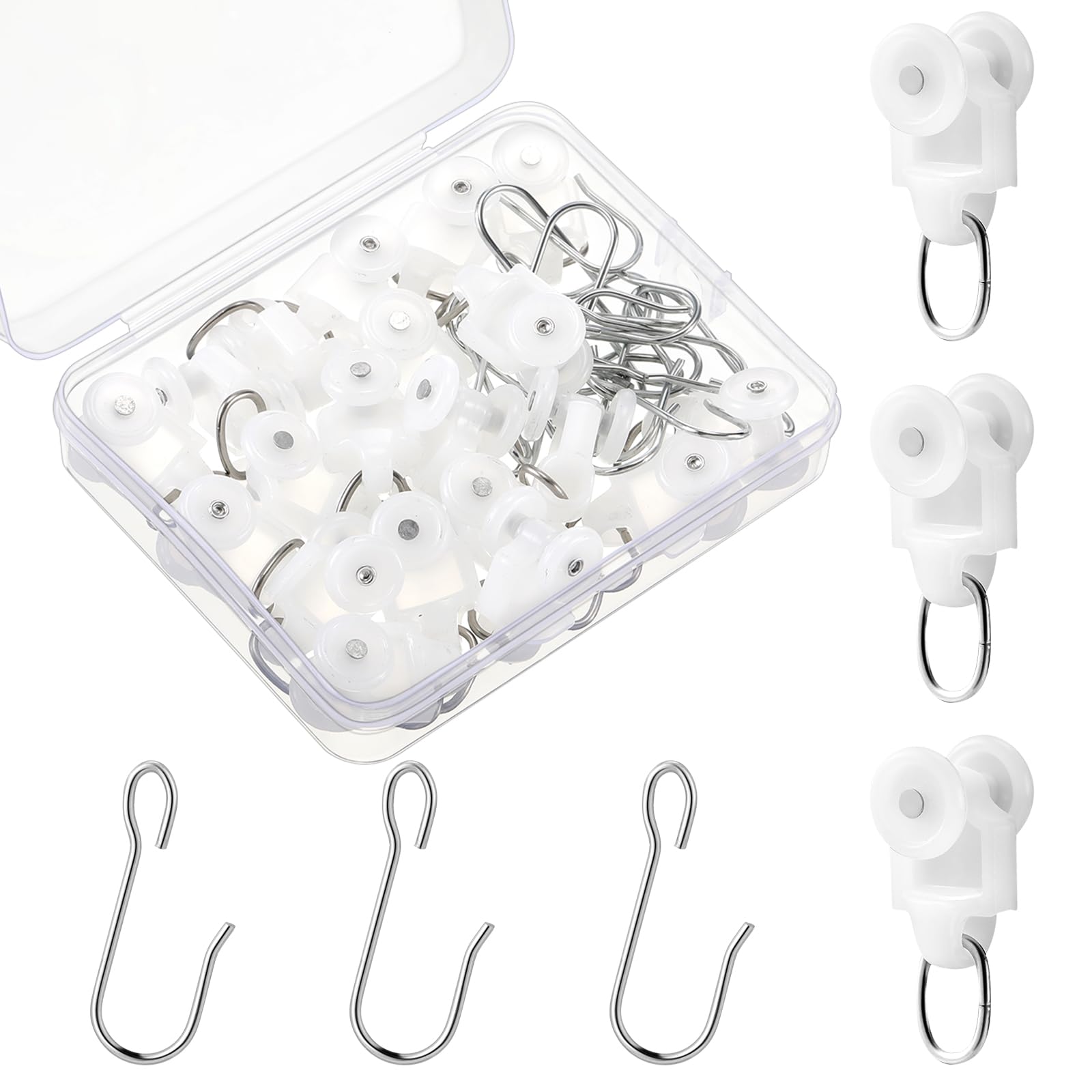 20 Sets Marsui Dual Wheel Curtain Track Roller Hooks - Stainless Steel Ceiling Track Carriers for Drapes, Room Dividers & Window Treatments - Perfect for Living Room, Bedroom & Office Decor