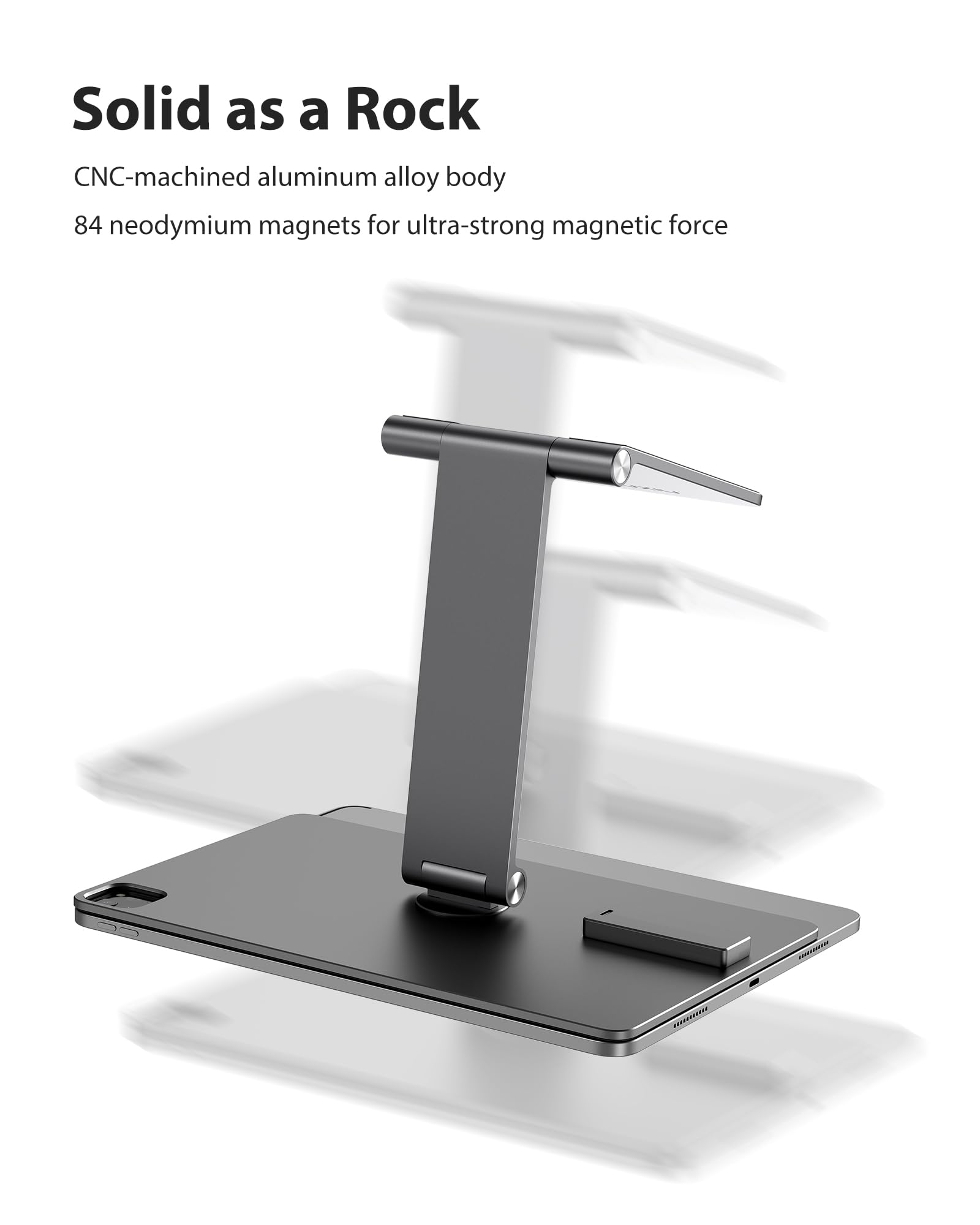 Magnetic Wireless Charging Stand for iPad Pro 13 M4 2024 - Aluminum Alloy Foldable Tablet Stand Holder with 360° Adjustable Angle & 1M USB-C Cable - Perfect for Home Office, Desk Work, Watching Videos & Hands-Free Charging