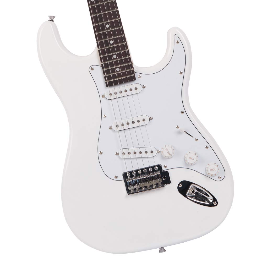 38 Inch Electric Guitar with Rosewood Fingerboard - Complete Starter Kit Includes Picks, Strap, Cord, Gig Bag & Tremolo Arm - Perfect for Beginners & Intermediate Players (White) - Ideal for Home Practice, Studio Recording & Live Performances