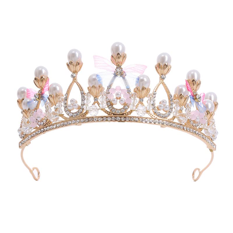Sparkling Pink Crystal Tiara for Girls - Princess Costume Rhinestone Crown Headband for Weddings, Birthdays, Pageants & Dress Up | Perfect for Halloween, Christmas, Prom & Communion Parties | Elegant Hair Accessory & Cake Topper Gift